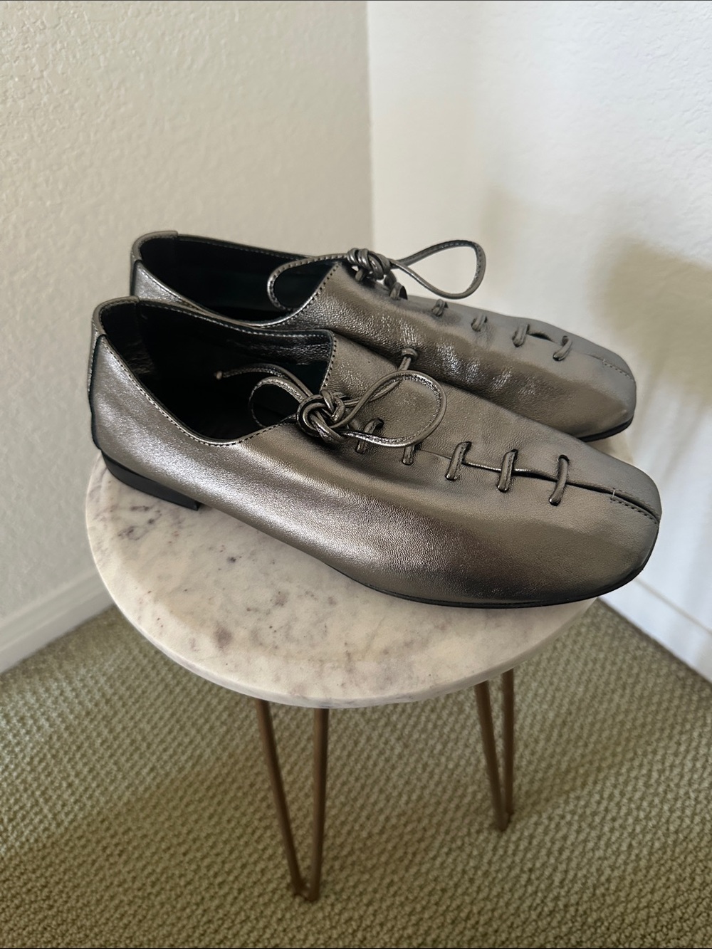 Hereu Pewter Lace Up Flats